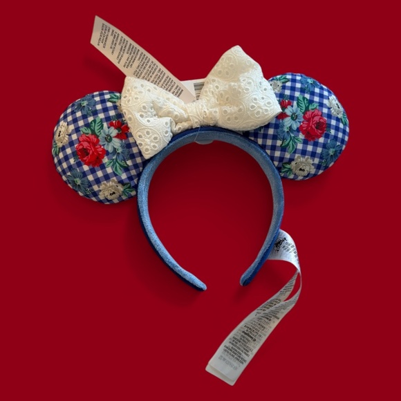 Disney Parks Gingham Cottage Floral Mickey Minnie Ears - Picture 1 of 2
